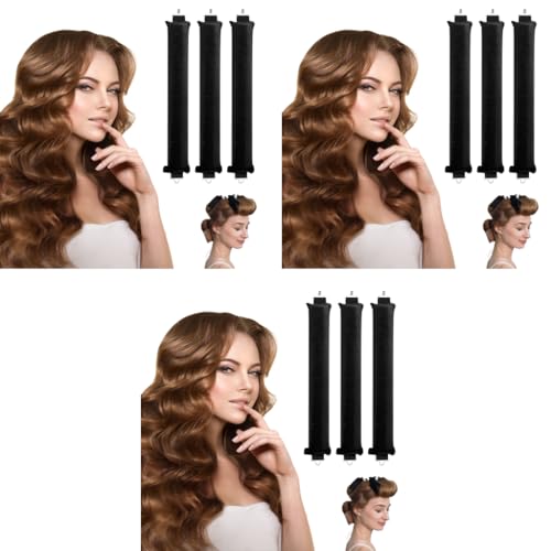 MAYCREATE® 9PCS Heatless Hair Curler, Soft Heatless Curls Satin Velvet Overnight Flexi Blowout Rods with with Hook, No Heat Overnight Sleeping Curling for Hair Styling Tools, Black MAYCREATE® 9PCS Heatless Hair Curler, Soft Heatless Curls Satin Velvet Overnight Flexi Blowout Rods with with Hook, No Heat Overnight Sleeping Curling for Hair Styling Tools, Black